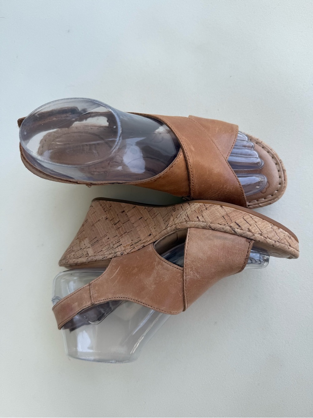 Born Tan Leather Crisscross Slingback Platform Wedge Sandals Women’s 7M